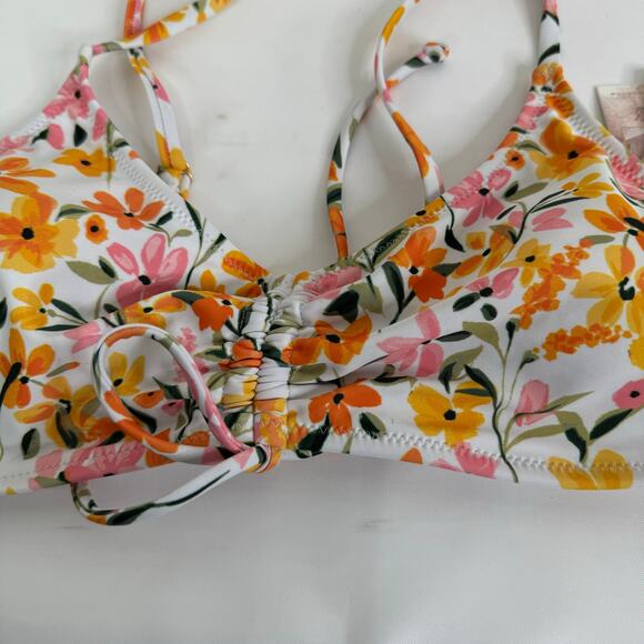 JESSICA SIMPSON Pink Floral Ruched V Neck Sunset Dreaming Swimsuit Top S NWT - Picture 6 of 7